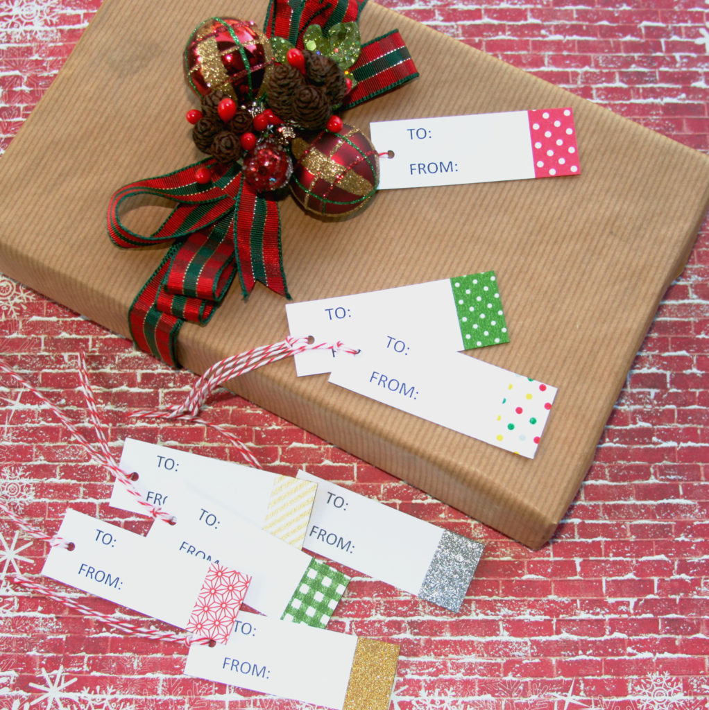 Make these quick and easy diy gift tags by adding washi tape. Download the free printable to create handmade gift tags to make your Christmas gifts extra special. #craftedliving #christmas #christmasgifts #christmascrafts #printables