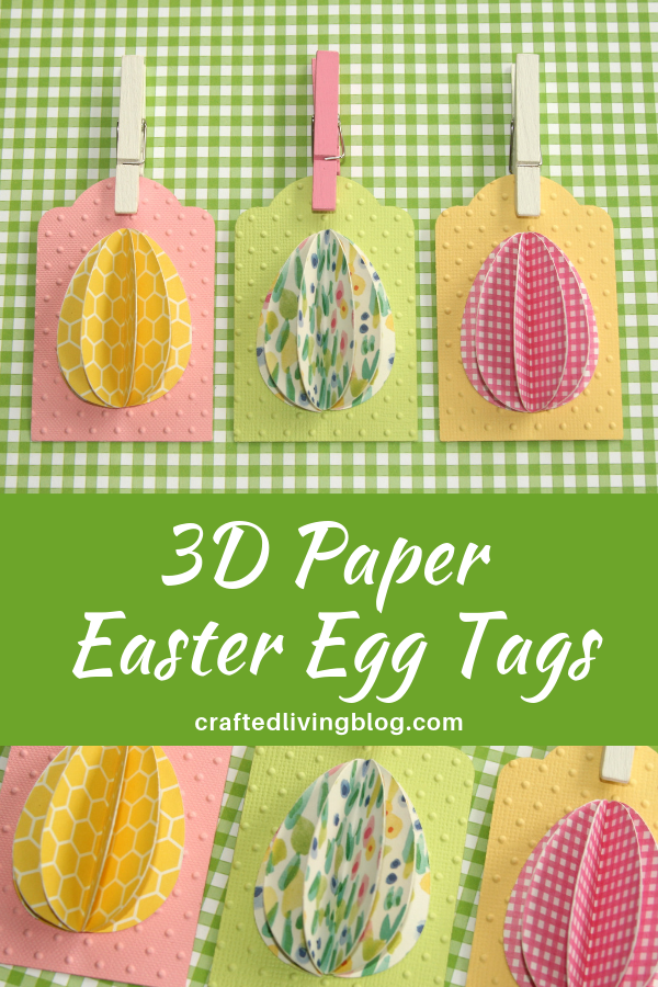 Celebrate Easter by making these simple DIY egg tags using your favorite paper. Fun idea to add to your Easter baskets or treats to make them extra special. #craftedliving #easter #easterdiy #diycrafts