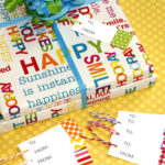 Got birthday gifts? You need to make these quick and easy DIY gift tags by adding colorful washi tape. Download the free printable to create handmade gift tags to make your birthday gifts extra special. #craftedliving #printables #birthdaygifts #gifttags